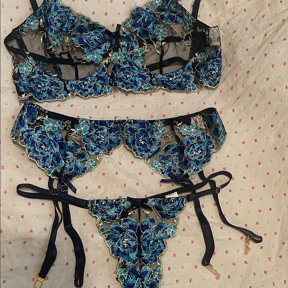 Blue lingerie set 3 pieces set